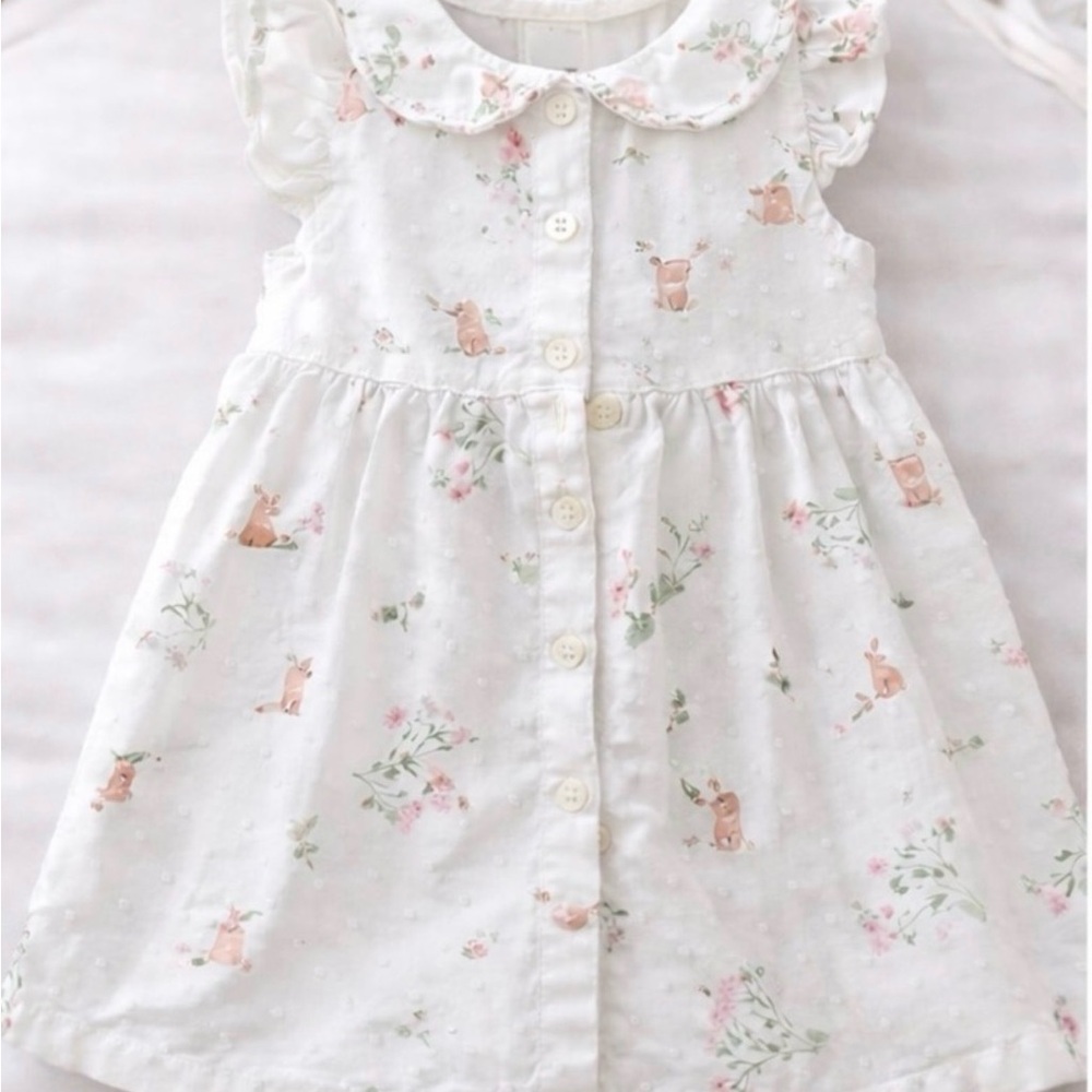 EASTER Carter's Cream Floral bunny Ruffle Dress
